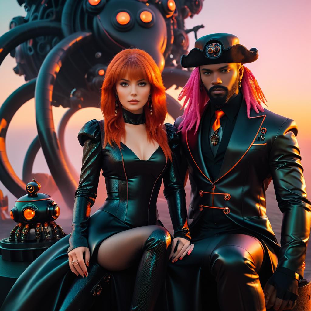 Cinematic Pirate Couple with Futuristic Elements