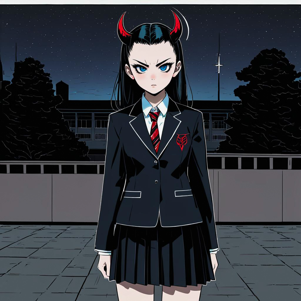 Serious Student in Anime Style Uniform