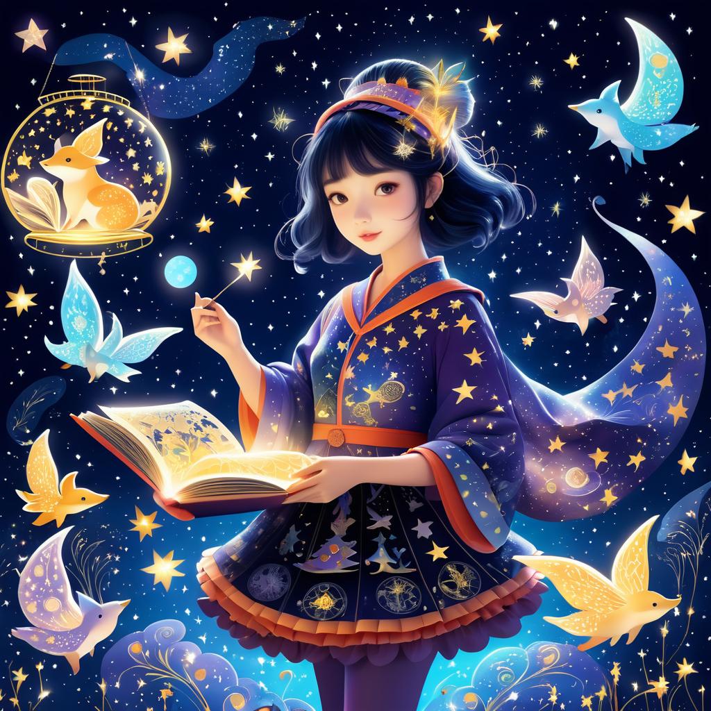 Whimsical Storyteller with Magical Creatures