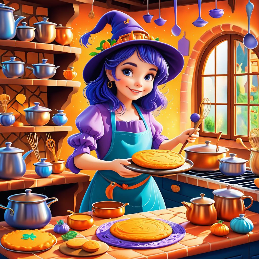 Whimsical Witch Baking in Cozy Kitchen