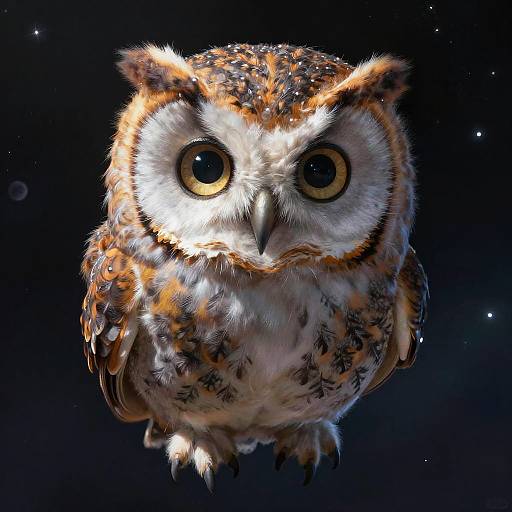 Lifelike Baby Owl in Outer Space