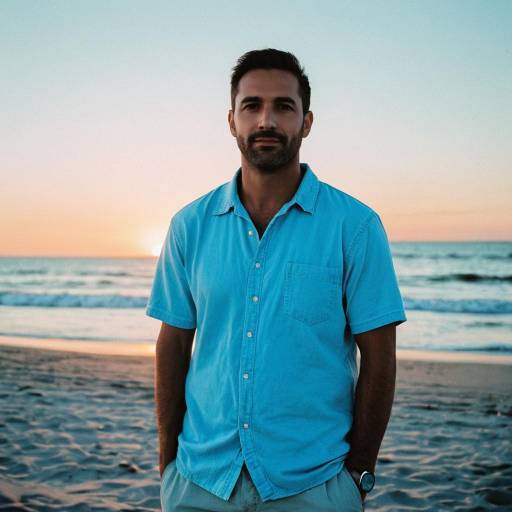 Casual Beach Man at Sunset Scene