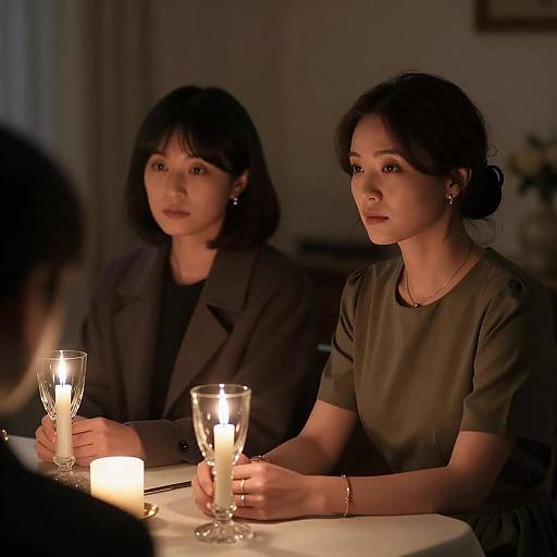 Two Women Sitting at Candlelit Table