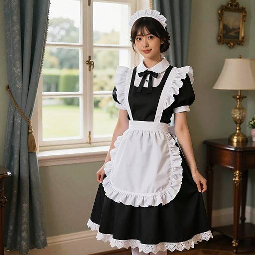 Woman in Traditional Maid Costume Indoors