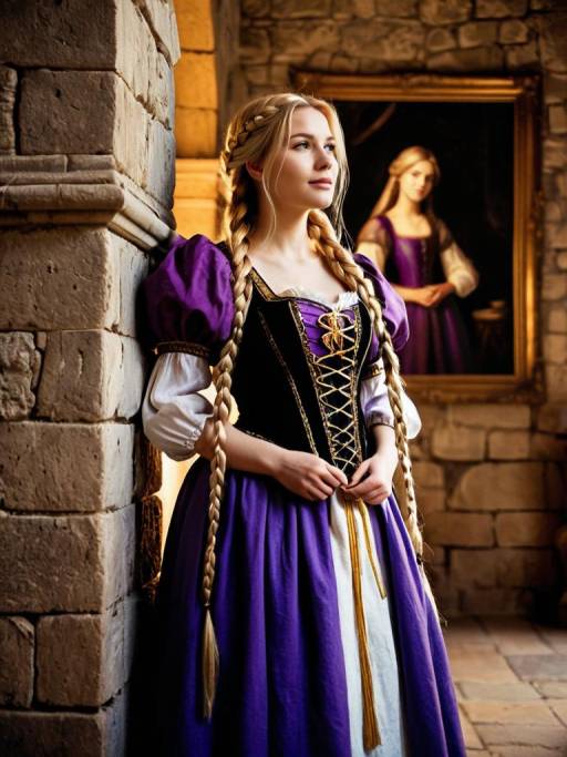 Medieval Woman in Purple Rapunzel Costume