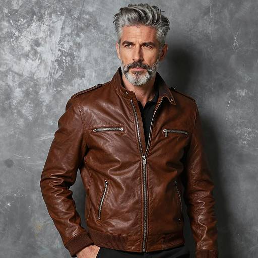 Sophisticated Man in Leather Jacket Pose