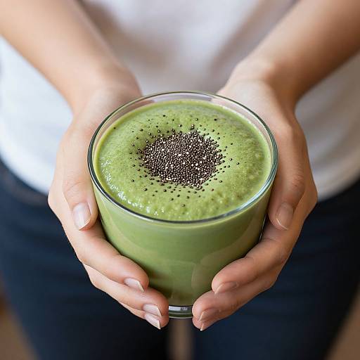 Hands Cradling Vibrant Matcha Smoothie