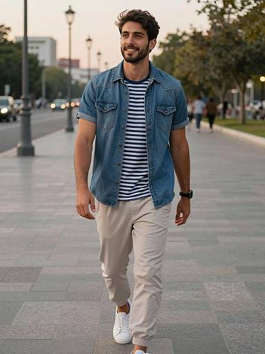 Young Man Walking in Urban Park
