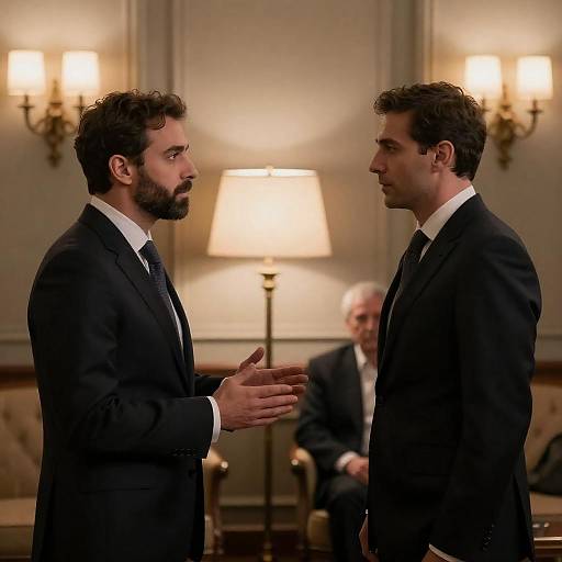 Two Men in Dimly Lit Room