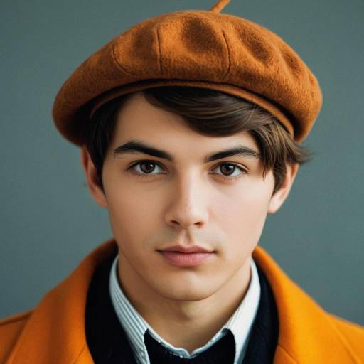 Young Man in Orange Beret and Coat
