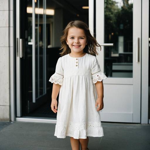 Smiling Toddler Girl in White Linen Dress