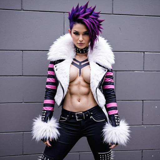 Punk Cosplay Woman with Purple Spiked Hair