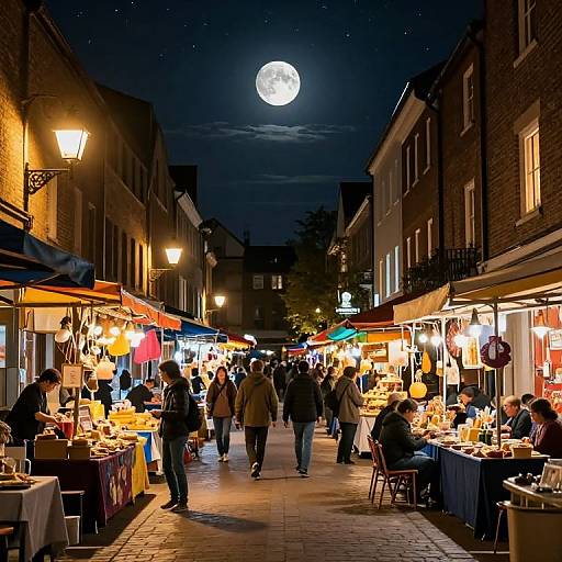 Lively Moonlit Night Market Scene