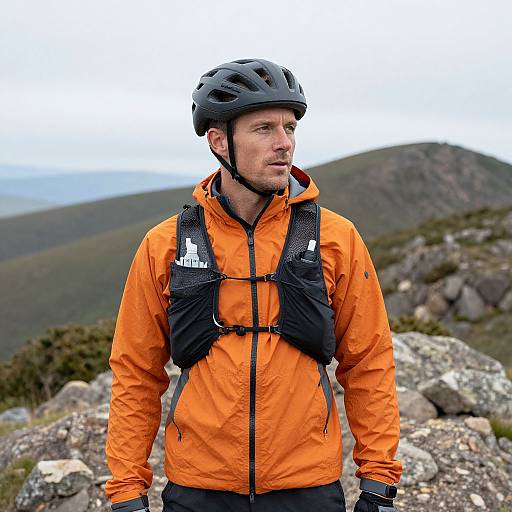 Trail Running Gear with Orange Jacket