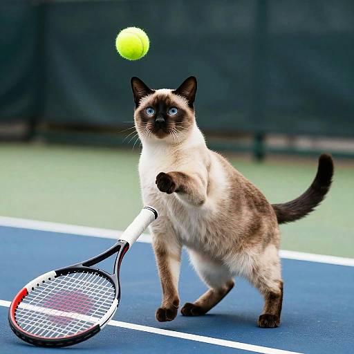 Agile Siamese Cat Tennis Serve