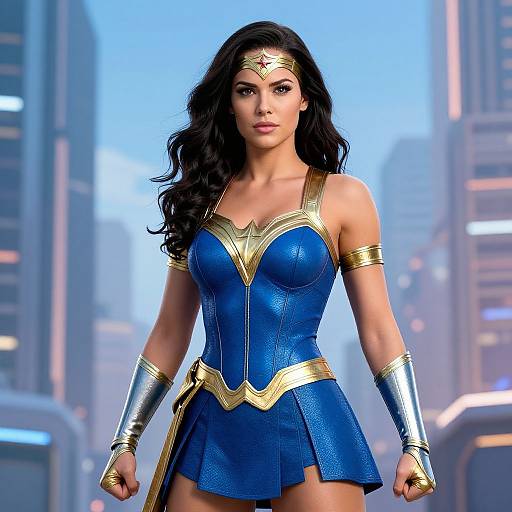 Vibrant Female Superhero in Futuristic City