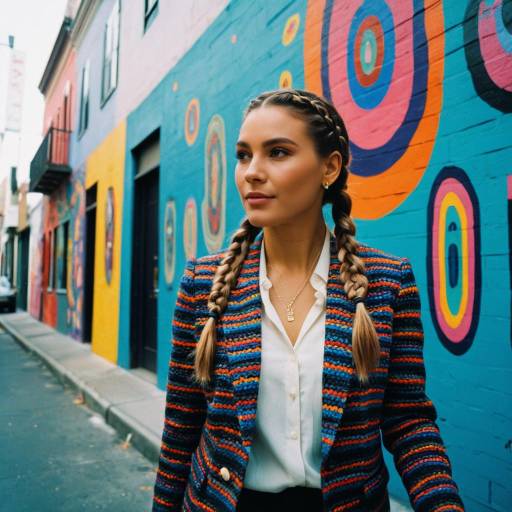 Confident Woman Walking by Colorful Mural