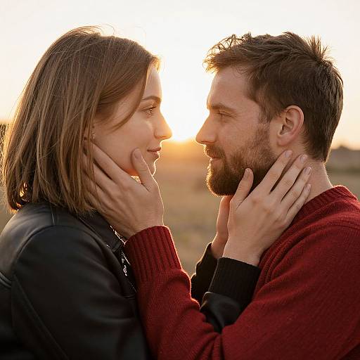Romantic Sunset Couple Embrace