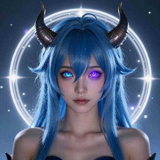 Enchanting Demon Girl with Blue Hair