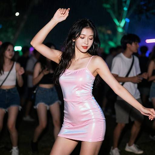 Party Girl in Holographic Pink Dress