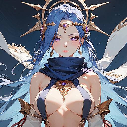 Fantasy Anime Female Character with Blue Hair