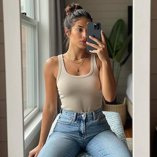 Stylish Woman Taking a Mirror Selfie