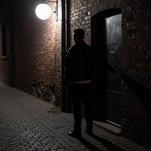 Mysterious Figure in Dim Alleyway