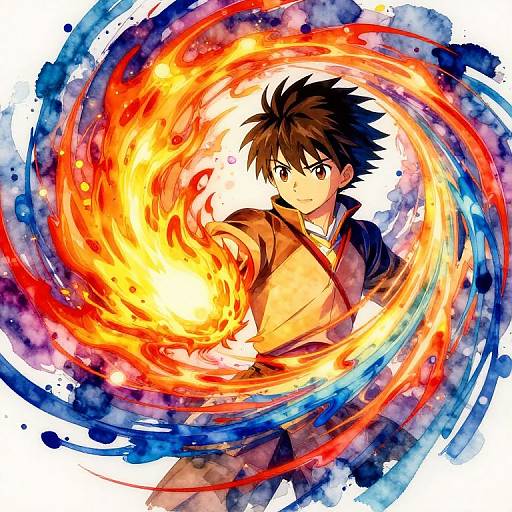 Vivid Fire Mage in Watercolor Swirl