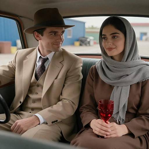 Vintage Car Portrait of Stylish Couple