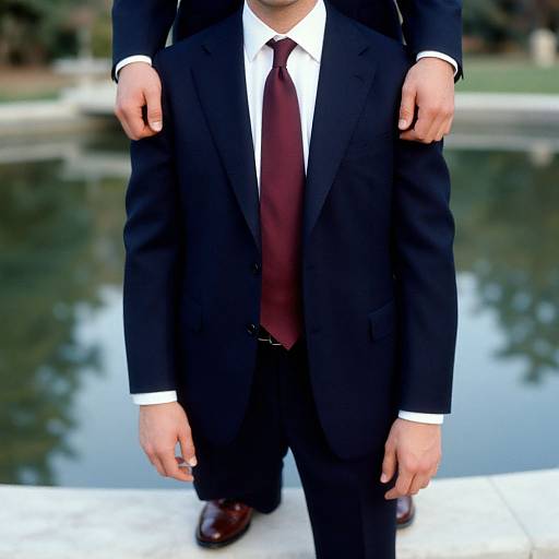 Confident Man in Navy Suit by Pool