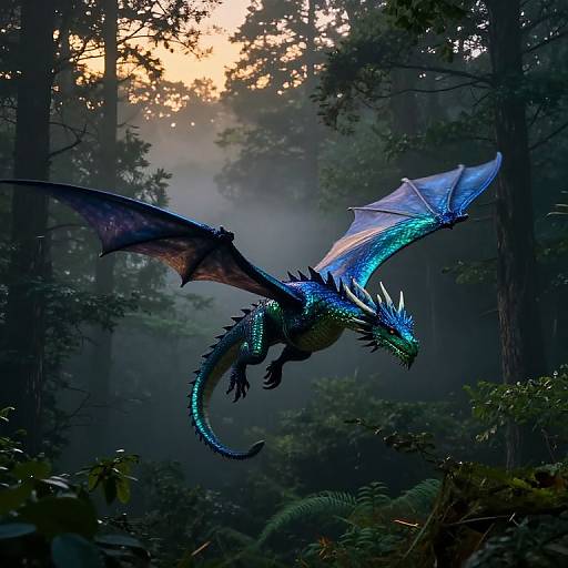 Majestic Dragon Soaring Over Twilight Forest