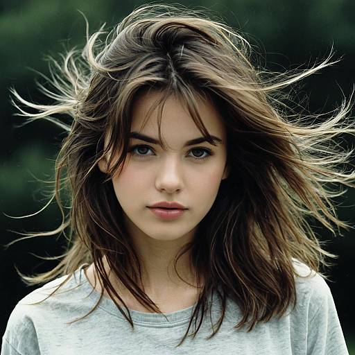 Windswept Long Hair Portrait of Girl