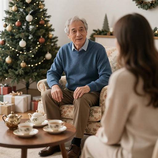 Elderly Man in Cozy Christmas Living Room