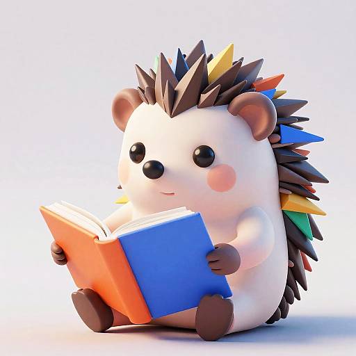 3D Rendered Toy Hedgehog Reading Book