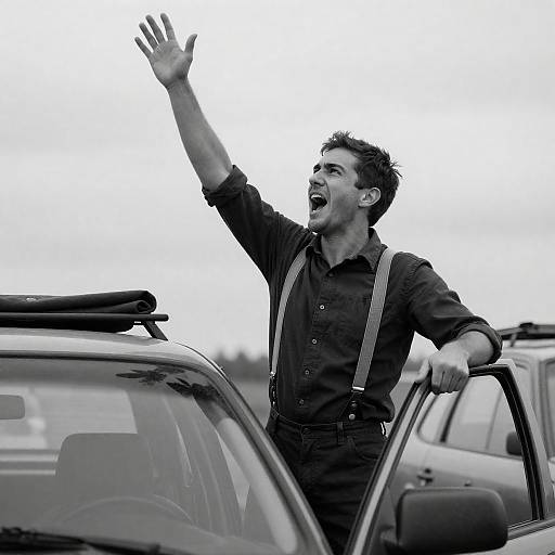 Dramatic Black and White Car Scene