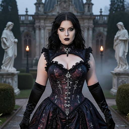 Confident Gothic Plus-Size Woman at Twilight