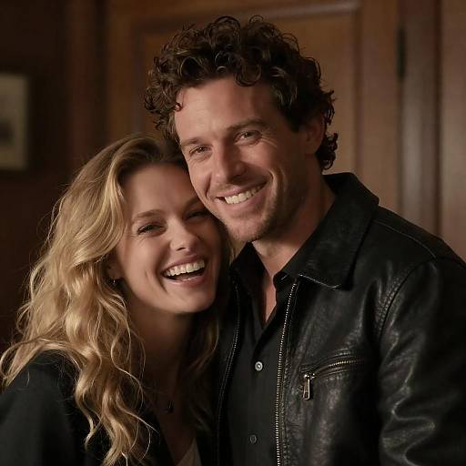 Smiling Couple in Warm Wooden Interior