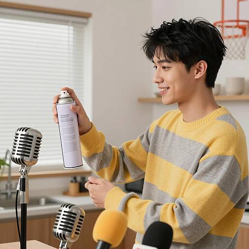 Casual Indoor Scene with Vintage Microphones
