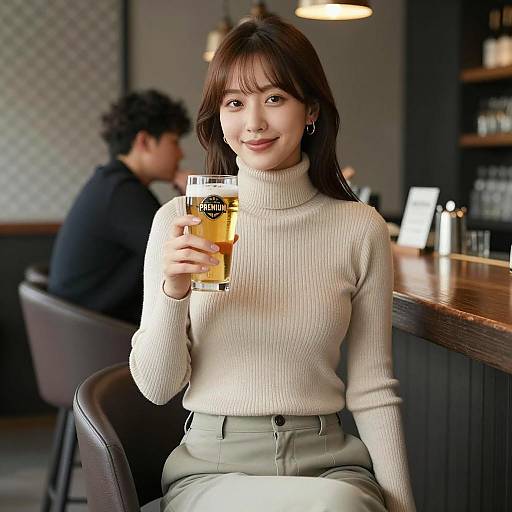 Charming Asian Woman in Modern Bar
