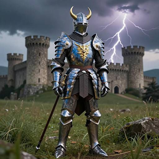 Epic Knight in Dramatic Stormy Landscape
