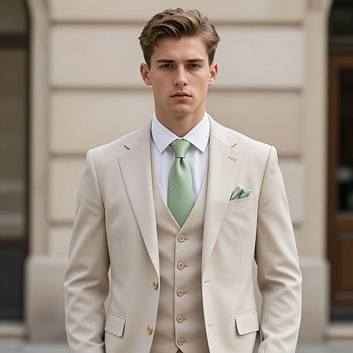 Confident Young Man in Beige Suit