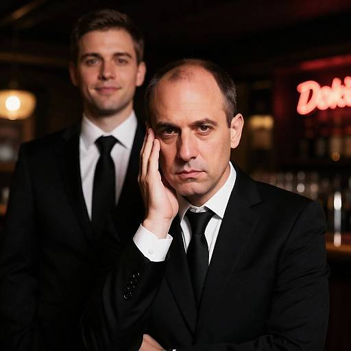 Two Men in Black Suits at Bar