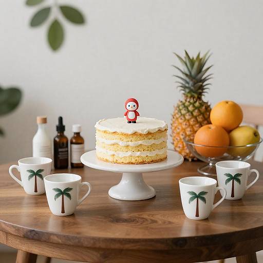 Tropical Cake Display on Wooden Table