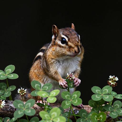 Playful Striped Chipmunk on Clover