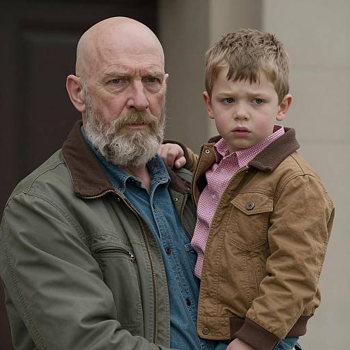 Older Man Holding Worried Young Boy