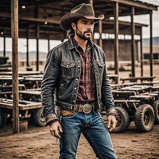 Rugged Cowboy in Rodeo Arena