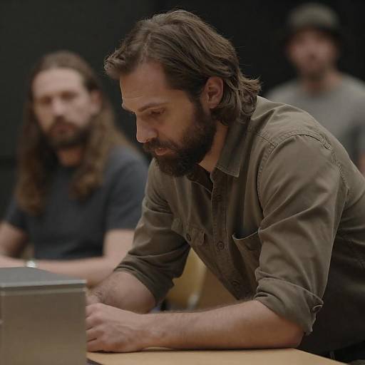 Focused Man in Brown Shirt Photograph