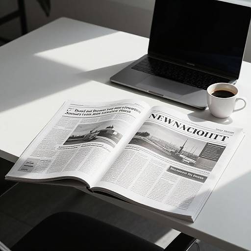 Modern Office Desk with Newspapers
