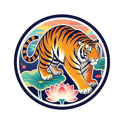 Psychedelic Tiger Lotus Art Logo