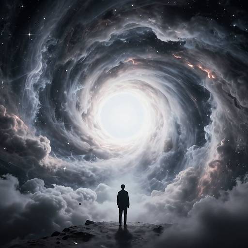 Solitary Figure Before Cosmic Vortex